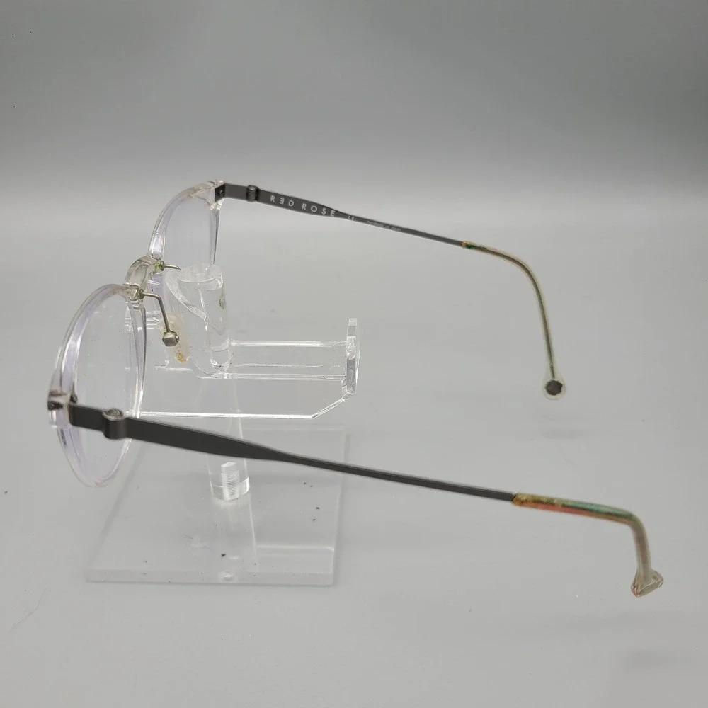 Red Rose Clear Eyeglasses Frames Handmade in Japan 49-18-145 Gunmetal Temples